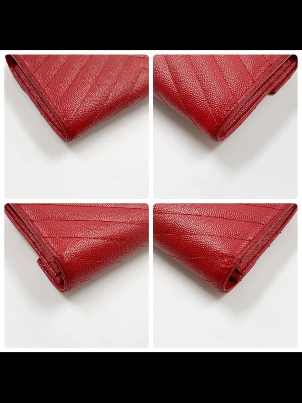 Saint Laurent Red Chevron-Quilted Envelope Wallet with Gold YSL